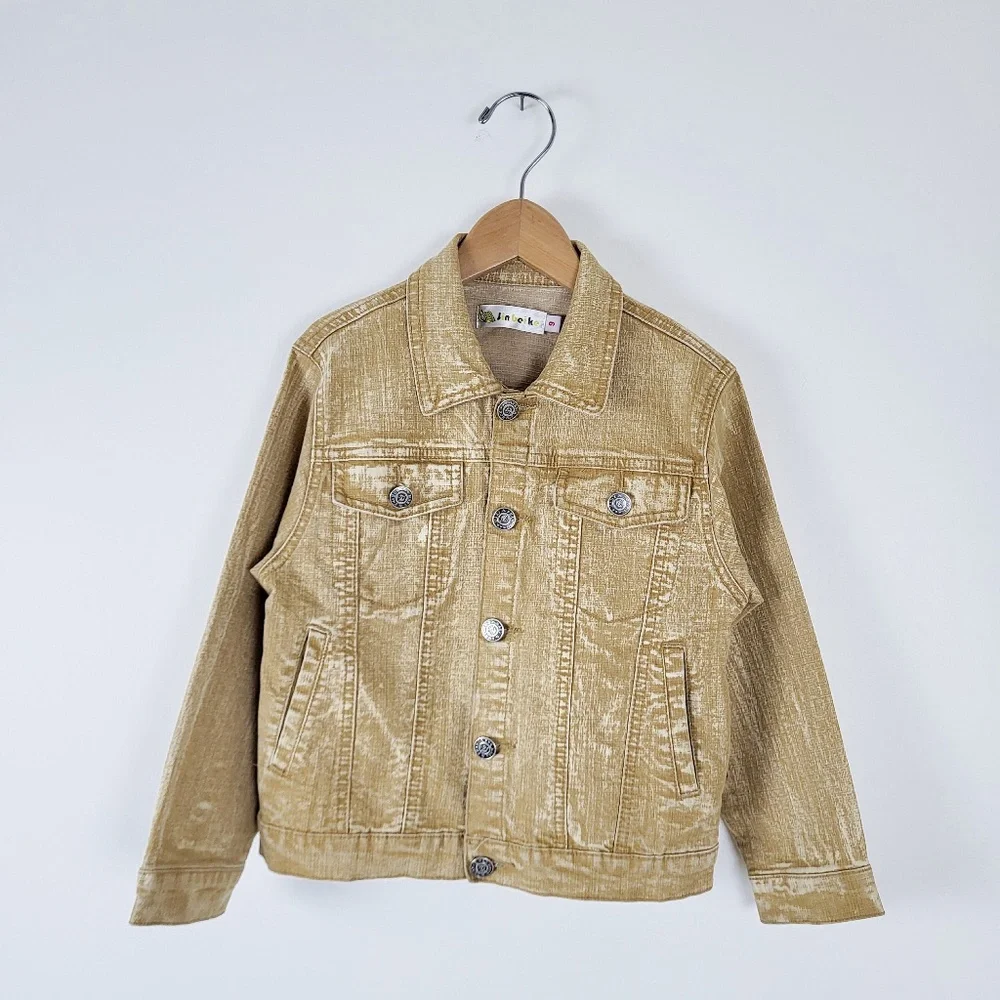 90’s Denim Jacket stone wash button down oversized tan coat jean - Picture 5 of 6